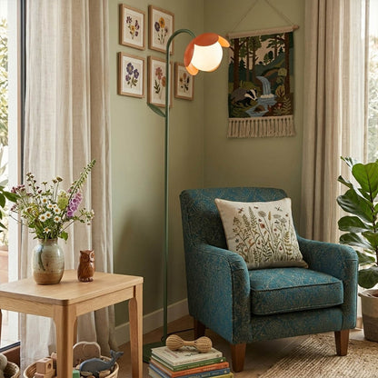 Pippa red floor lamp in neutral cream living room as statement piece reading corner pop of color