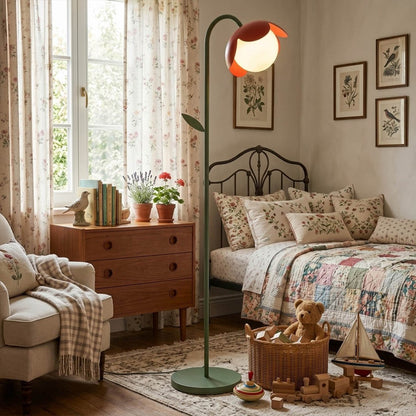 Pippa yellow floor lamp in bedroom corner mid century modern interior accent piece