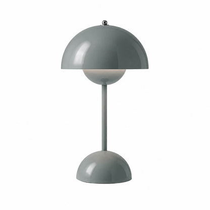 Poppy VP9 style cordless mushroom table lamp Mid Century designer tribute touch dimming rechargeable white background
