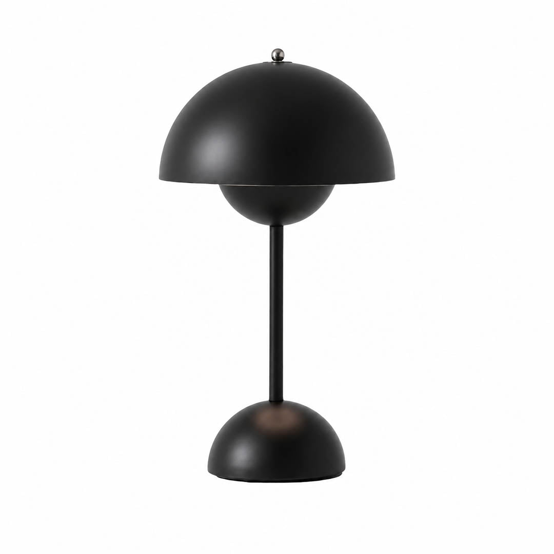 Poppy VP9 style cordless mushroom table lamp Mid Century designer tribute touch dimming rechargeable white background