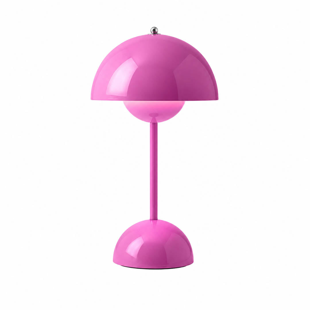 Poppy VP9 style cordless mushroom table lamp Mid Century designer tribute touch dimming rechargeable white background