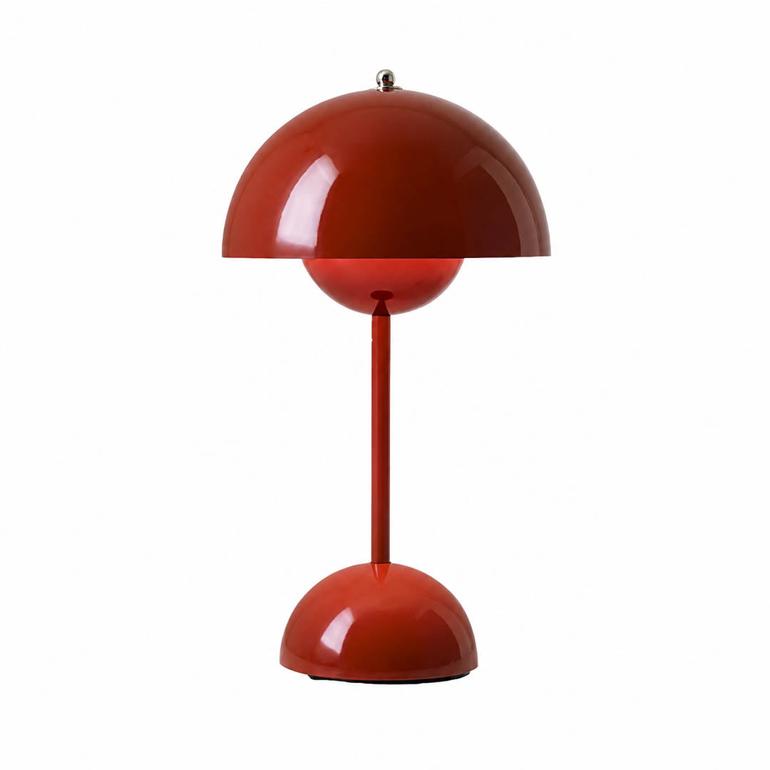 Poppy VP9 style cordless mushroom table lamp Mid Century designer tribute touch dimming rechargeable white background
