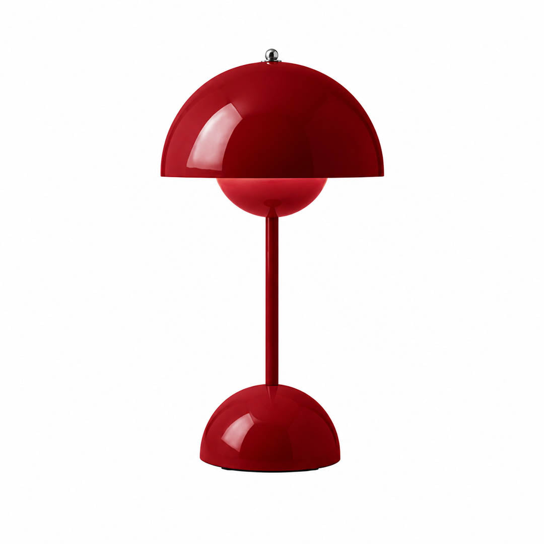Poppy VP9 style cordless mushroom table lamp Mid Century designer tribute touch dimming rechargeable white background