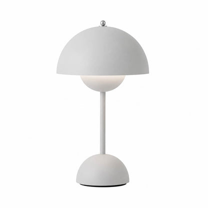 Poppy VP9 style cordless mushroom table lamp Mid Century designer tribute touch dimming rechargeable white background