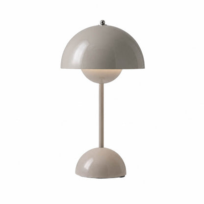 Poppy VP9 style cordless mushroom table lamp Mid Century designer tribute touch dimming rechargeable white background