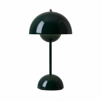 Poppy VP9 style cordless mushroom table lamp Mid Century designer tribute touch dimming rechargeable white background