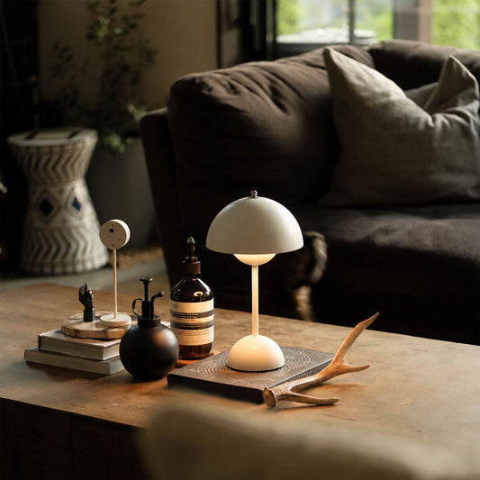 Poppy Matte Black VP9 cordless mushroom lamp living room modern minimalist Mid Century designer accent warm glow lifestyle