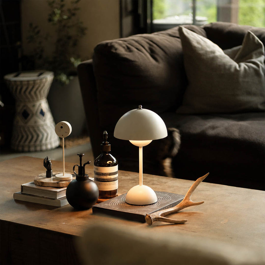 Poppy Matte Black VP9 cordless mushroom lamp living room modern minimalist Mid Century designer accent warm glow lifestyle