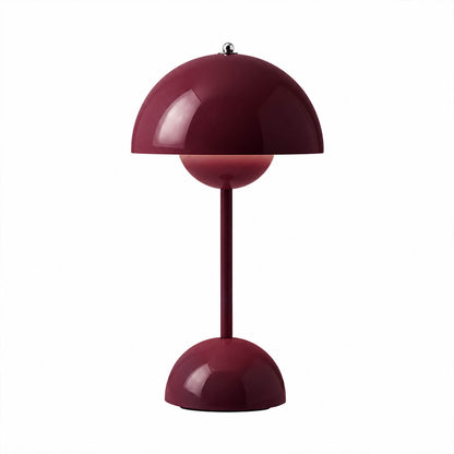 Poppy VP9 style cordless mushroom table lamp Mid Century designer tribute touch dimming rechargeable white background