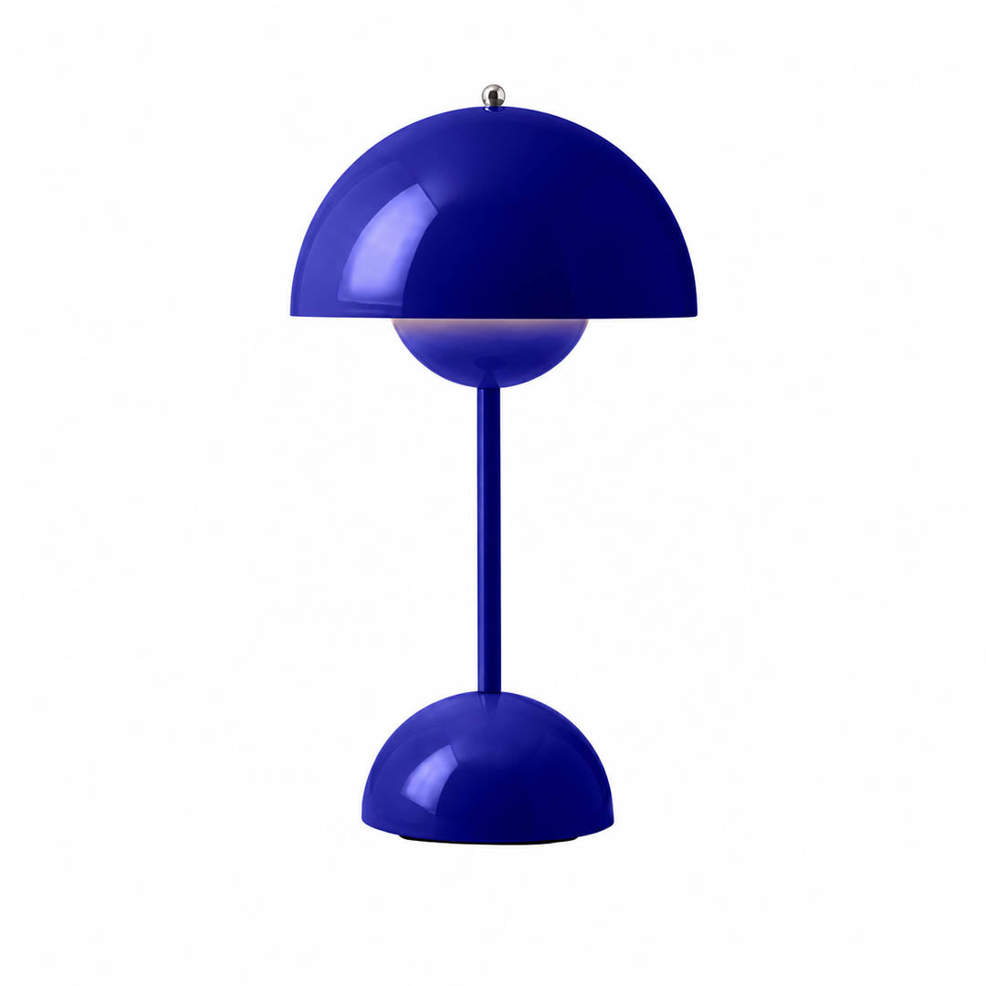 Poppy VP9 style cordless mushroom table lamp Mid Century designer tribute touch dimming rechargeable white background