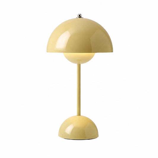 Poppy VP9 style cordless mushroom table lamp Mid Century designer tribute touch dimming rechargeable white background