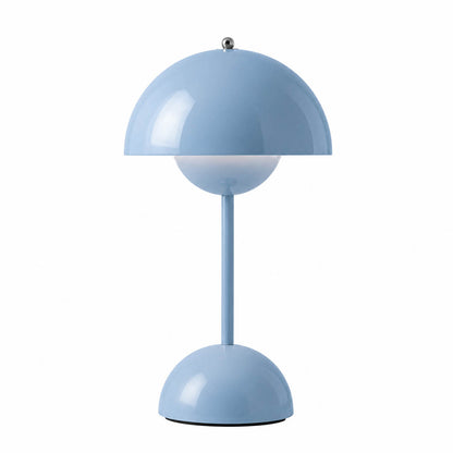 Poppy VP9 style cordless mushroom table lamp Mid Century designer tribute touch dimming rechargeable white background