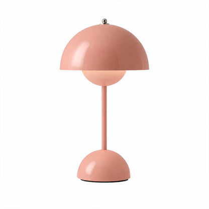 Poppy VP9 style cordless mushroom table lamp Mid Century designer tribute touch dimming rechargeable white background