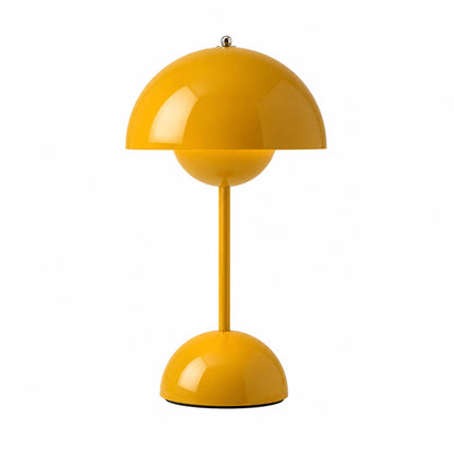 Poppy VP9 style cordless mushroom table lamp Mid Century designer tribute touch dimming rechargeable white background