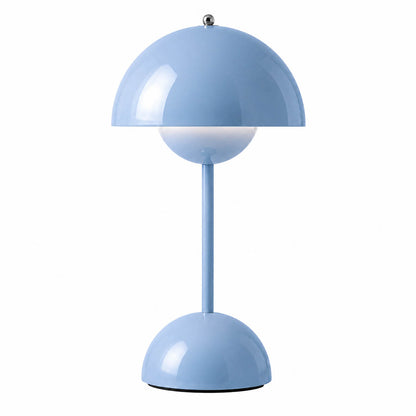 Poppy VP9 style cordless mushroom table lamp Mid Century designer tribute touch dimming rechargeable white background