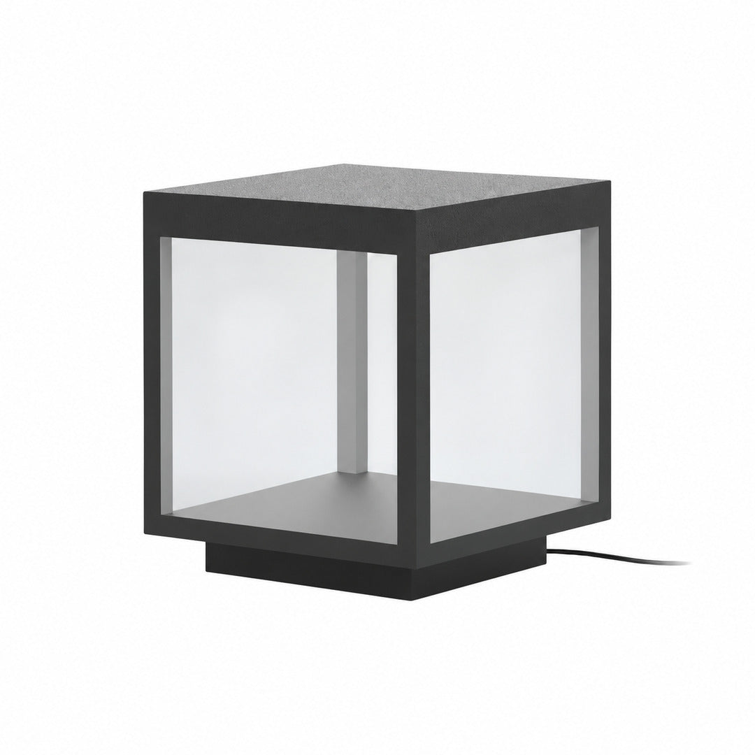 Large 15.7-inch hardwired Quadro outdoor post light framing a driveway entrance
