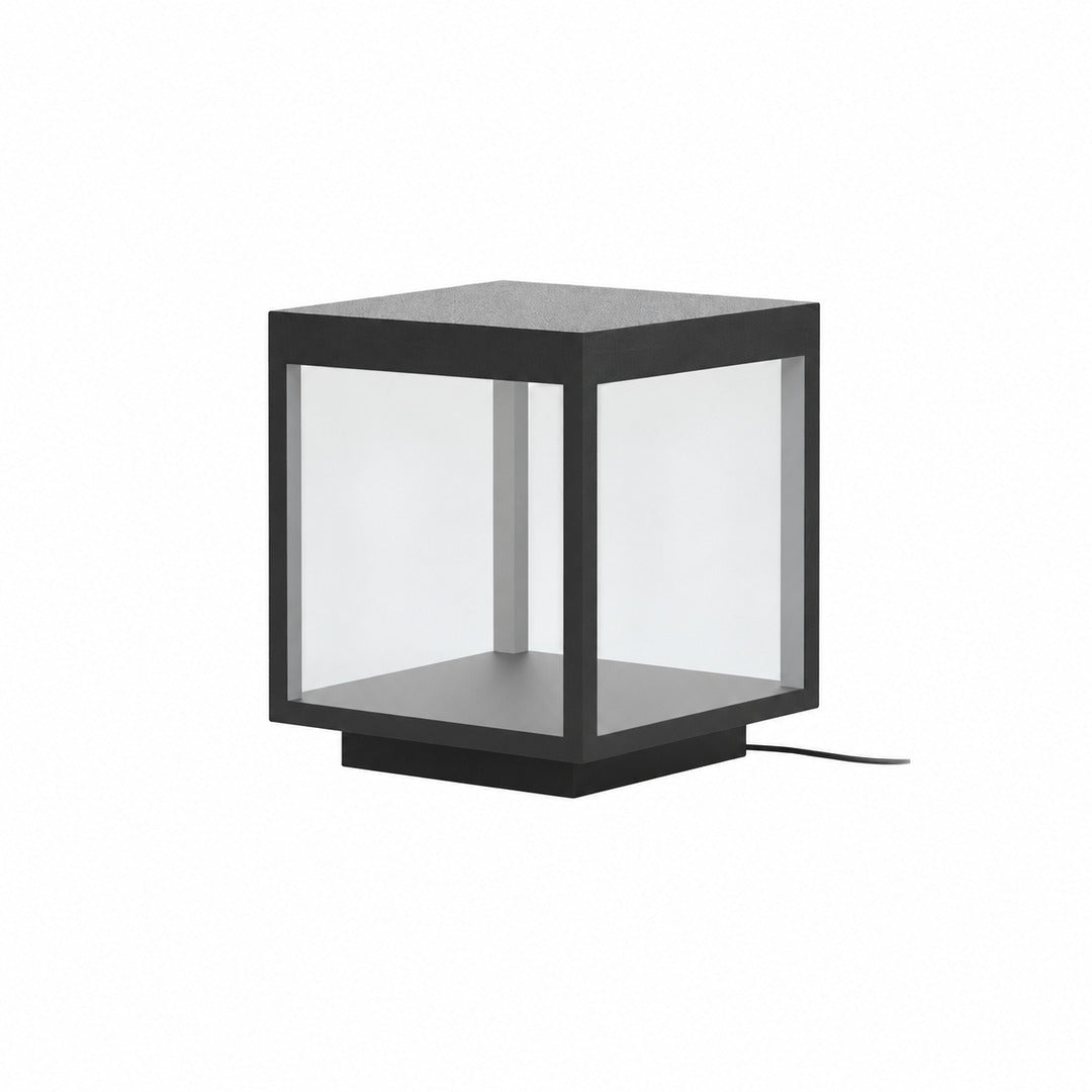 Small 9.8-inch hardwired Quadro outdoor post light on a low garden wall