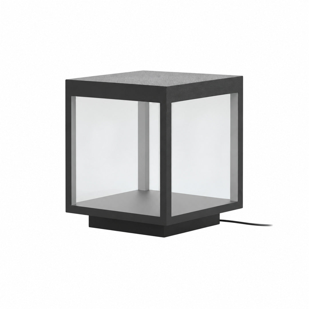 Medium 11.8-inch hardwired Quadro outdoor post light on a patio pillar