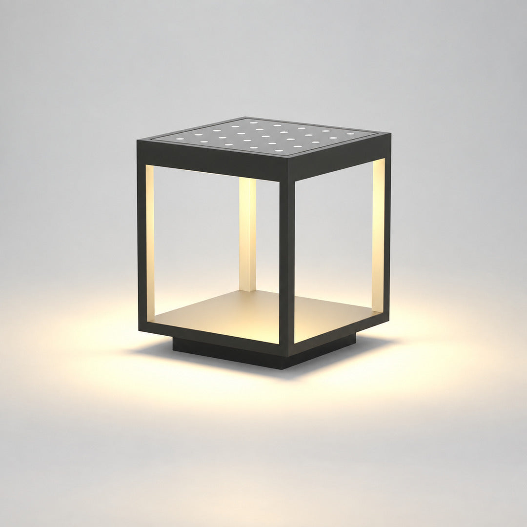 Large 15.7-inch solar Quadro outdoor post light on a tall entry pillar