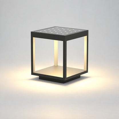 Large 15.7-inch solar Quadro outdoor post light on a tall entry pillar