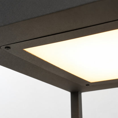 Warm light projecting up and down from the Quadro outdoor post light frame