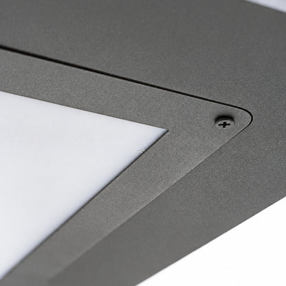 Detail of the base plate and hardwired mounting of the Quadro outdoor post light