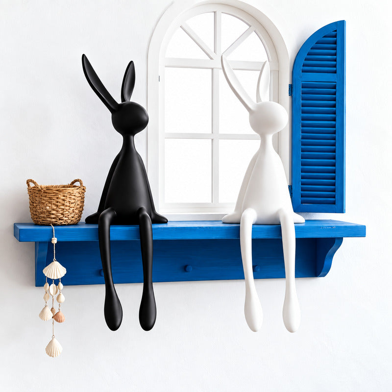 Rabbit resin sculpture highlighting a design-forward retail boutique display