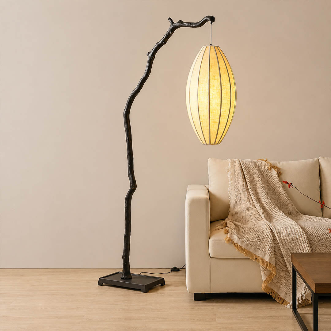 Ramo floor lamp black modern living room corner sofa side sculptural tree branch resin frame Japandi wabi-sabi organic warm ambient statement sophisticated American home lifestyle interior