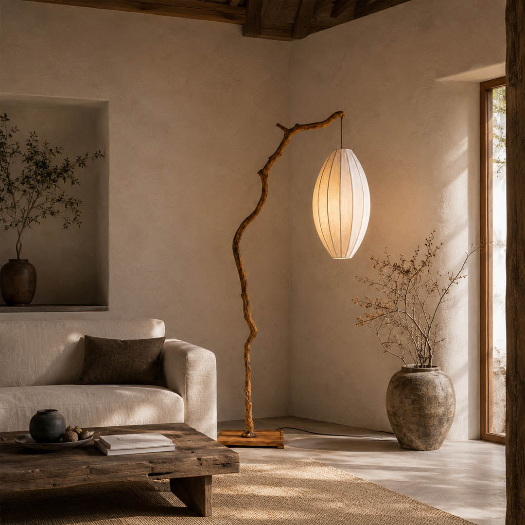 Ramo floor lamp black modern living room corner sofa side sculptural tree branch resin frame Japandi wabi-sabi organic warm ambient statement sophisticated American home lifestyle interior