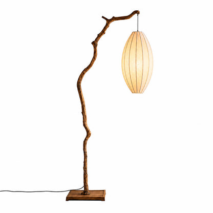 Ramo floor lamp brown finish tall 78.7 inch sculptural tree branch resin frame oval fabric shade Japandi wabi-sabi organic modern corner statement white background