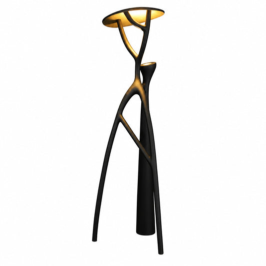 Ramo sculpture floor lamp with an intricate gothic tree-branch form glowing warm in a modern living room