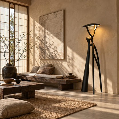 Ramo tree sculpture floor lamp anchoring an art-inspired interior as a light sculpture