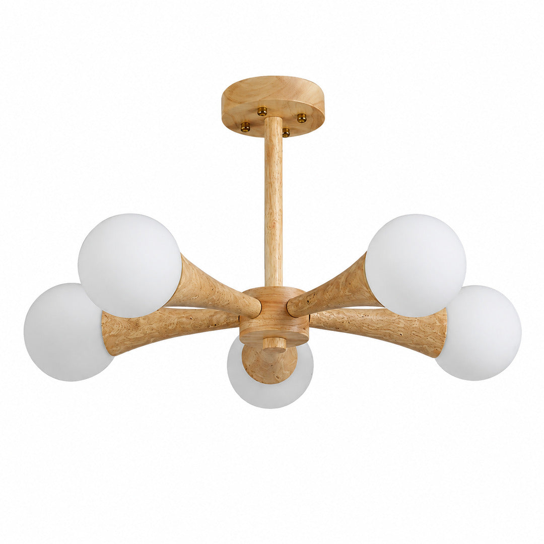 Ramo travertine chandelier yellow travertine stone shades walnut wood branching multi head sculptural minimalist white background