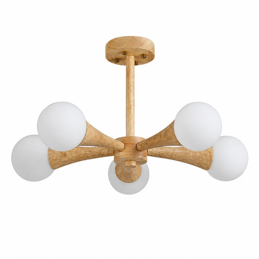 Ramo travertine chandelier yellow travertine stone shades walnut wood branching multi head sculptural minimalist white background