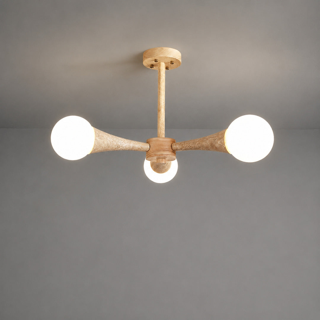 Ramo travertine chandelier three head size 24.4 inch travertine stone wood branching scale reference