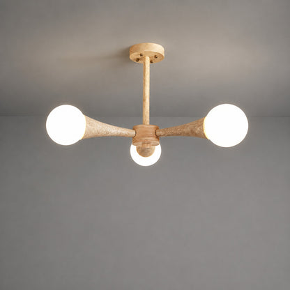 Ramo travertine chandelier three head size 24.4 inch travertine stone wood branching scale reference