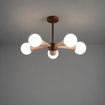 Ramo travertine chandelier walnut wood color finish travertine stone shades detail reference