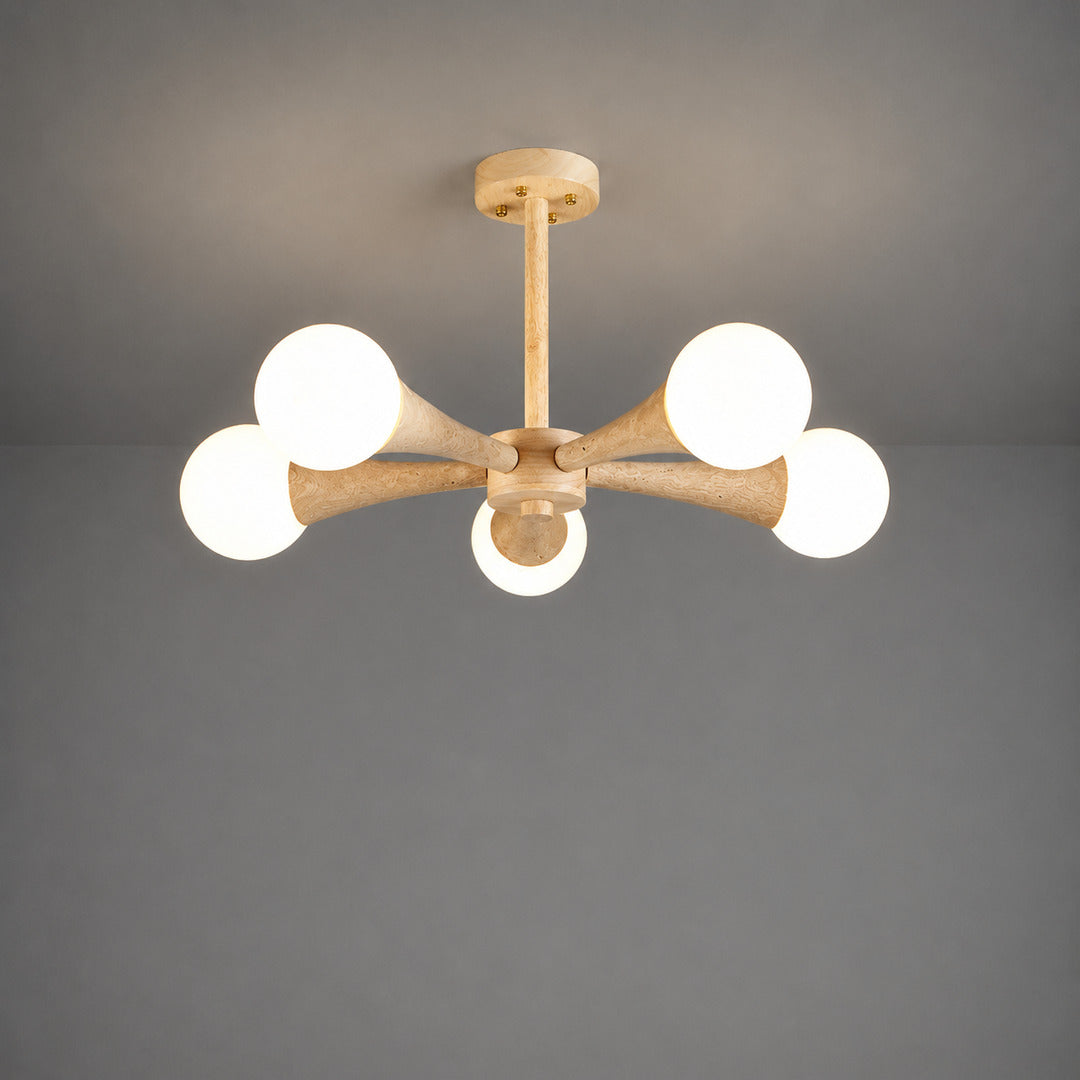Ramo travertine chandelier five head size 26.8 inch travertine stone wood branching scale reference