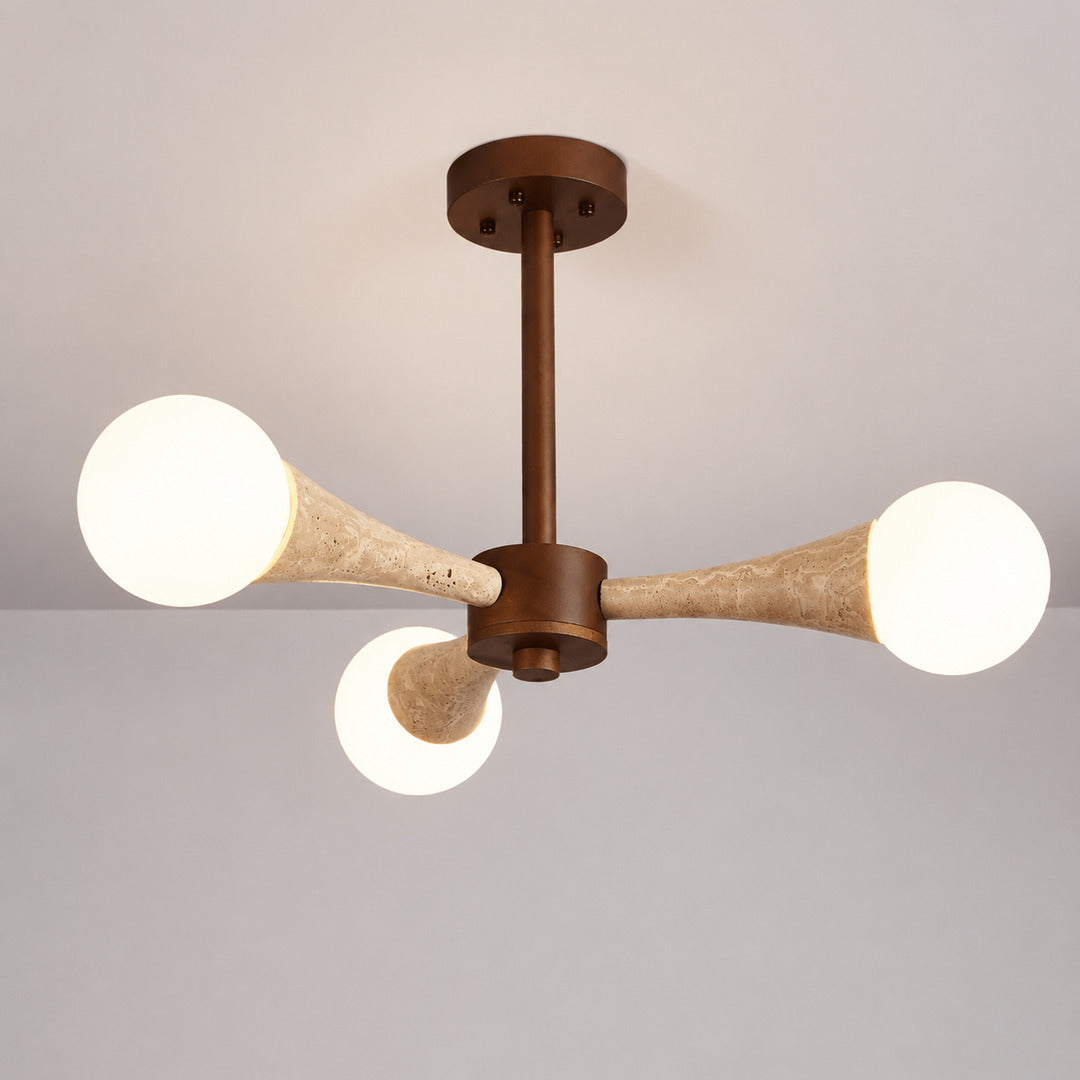 Ramo travertine chandelier hanging cable canopy adjustable mount detail close up