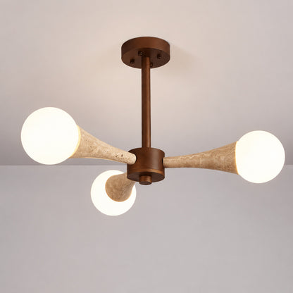 Ramo travertine chandelier hanging cable canopy adjustable mount detail close up
