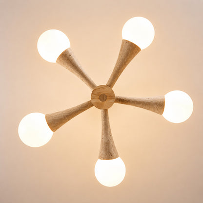 Ramo travertine chandelier yellow travertine natural stone veining porous texture shade detail close up unique