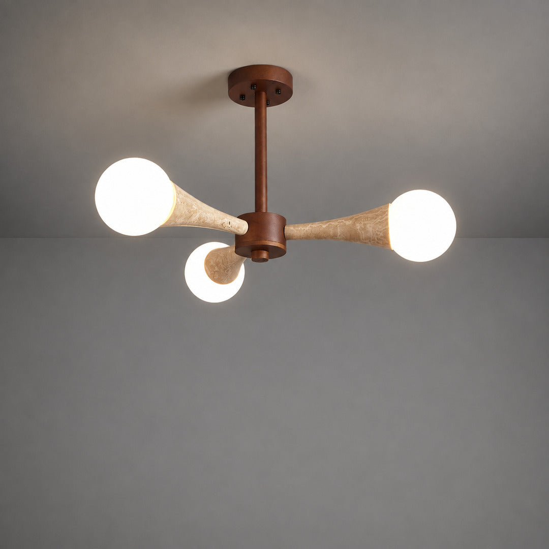 Ramo travertine chandelier walnut wood color finish travertine stone shades detail reference