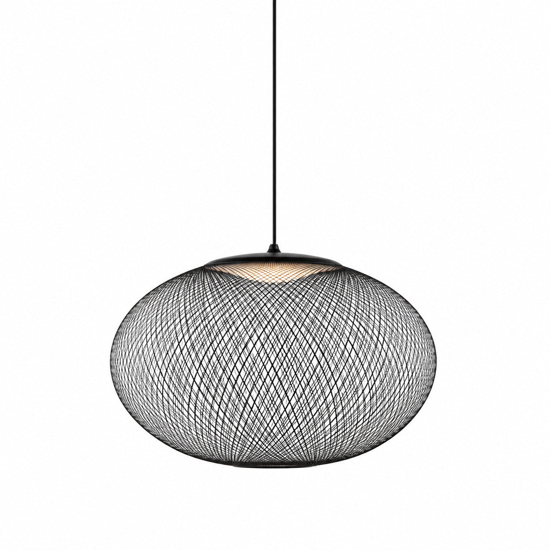 Small 13.8-inch black Reticella mesh pendant light over a bedside or reading nook
