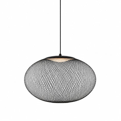 Small 13.8-inch black Reticella mesh pendant light over a bedside or reading nook