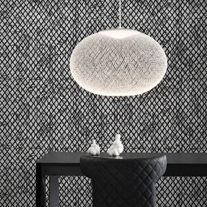 White Reticella mesh pendant light complementing a clean modern minimalist space