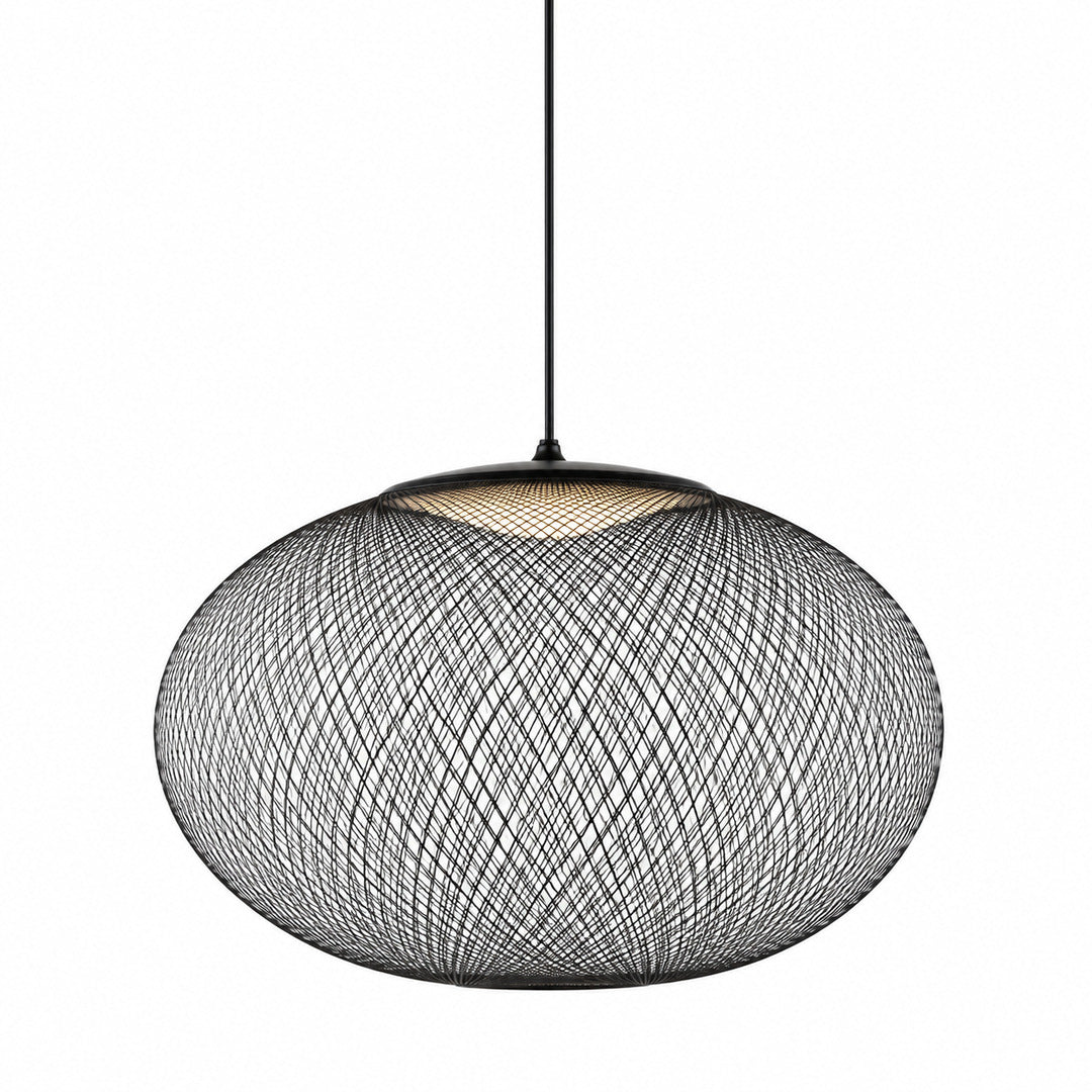 Large 27.6-inch black Reticella mesh pendant light as a statement ceiling piece in a living room