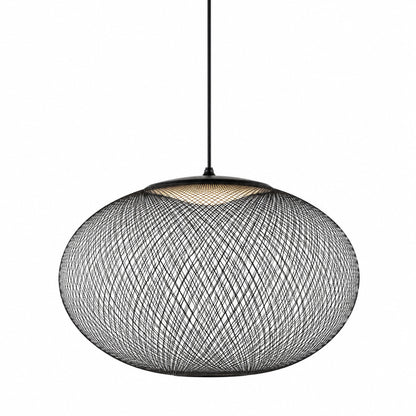 Large 27.6-inch black Reticella mesh pendant light as a statement ceiling piece in a living room