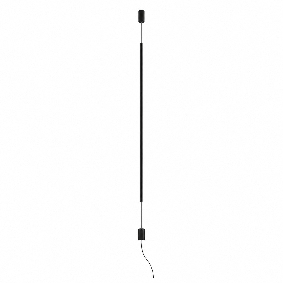 Riga floor-to-ceiling lamp with a 0.6 inch black LED tube on a slim cable from ceiling to floor on a white background