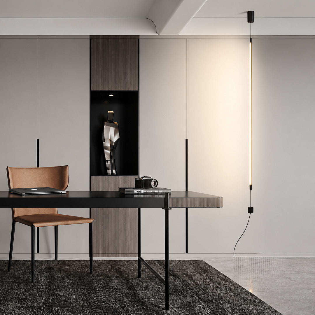 Riga slim LED tube lamp in the corner of a modern office lounge