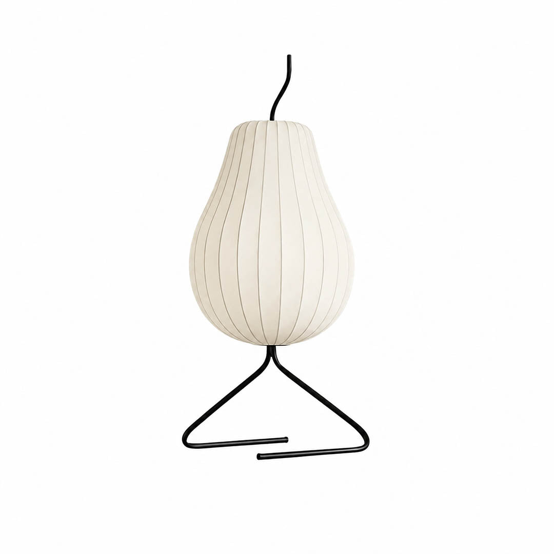 Rina silk pear table-height floor lamp 34 inch white silk-wound shade black tripod base Japandi Zen Wabi-Sabi minimalist bedside sofa-side handcrafted white background